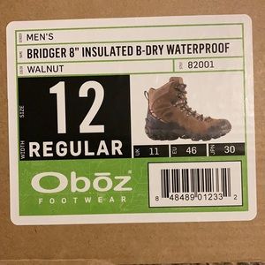 Oboz Bridger 8” insulated waterproof boots.